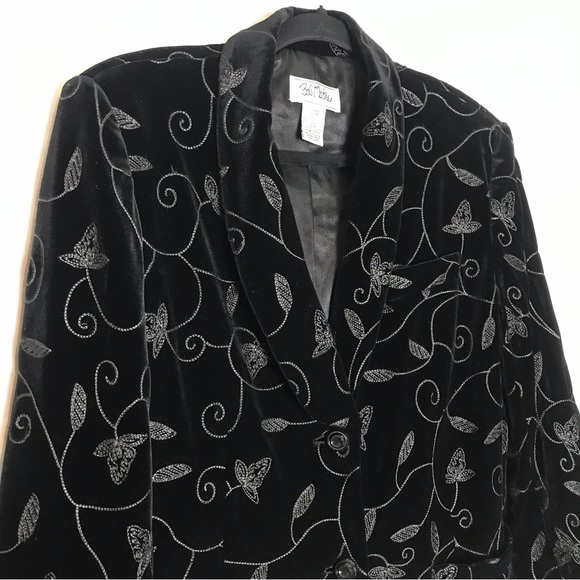 Bob Mackie Velvet Black Gray Floral Embroidered Blazer Jacket Womens Sz 14 - Picture 4 of 13